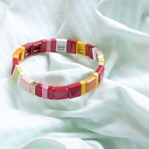 BRAND NEW Roxanne Assoulin Rainbow Brite Enamel Stretch Bracelet Gold